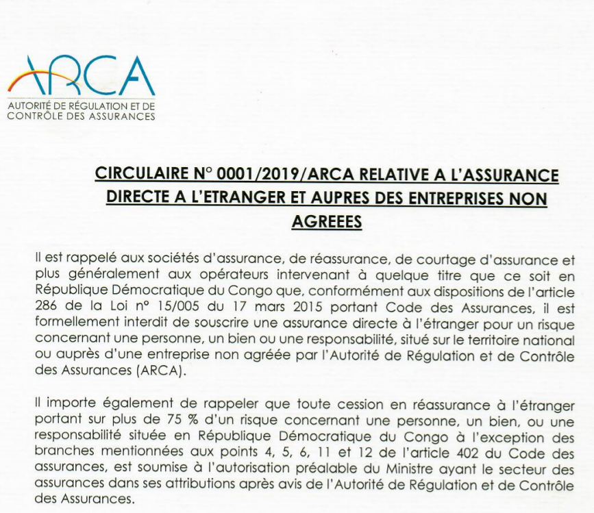 DRC: ARCA reminds the respect of article 286 of the Insurance Code!